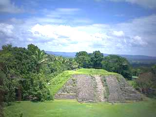 View of the Main Plaza and a smaller structure from the top of 'El Castillo'.